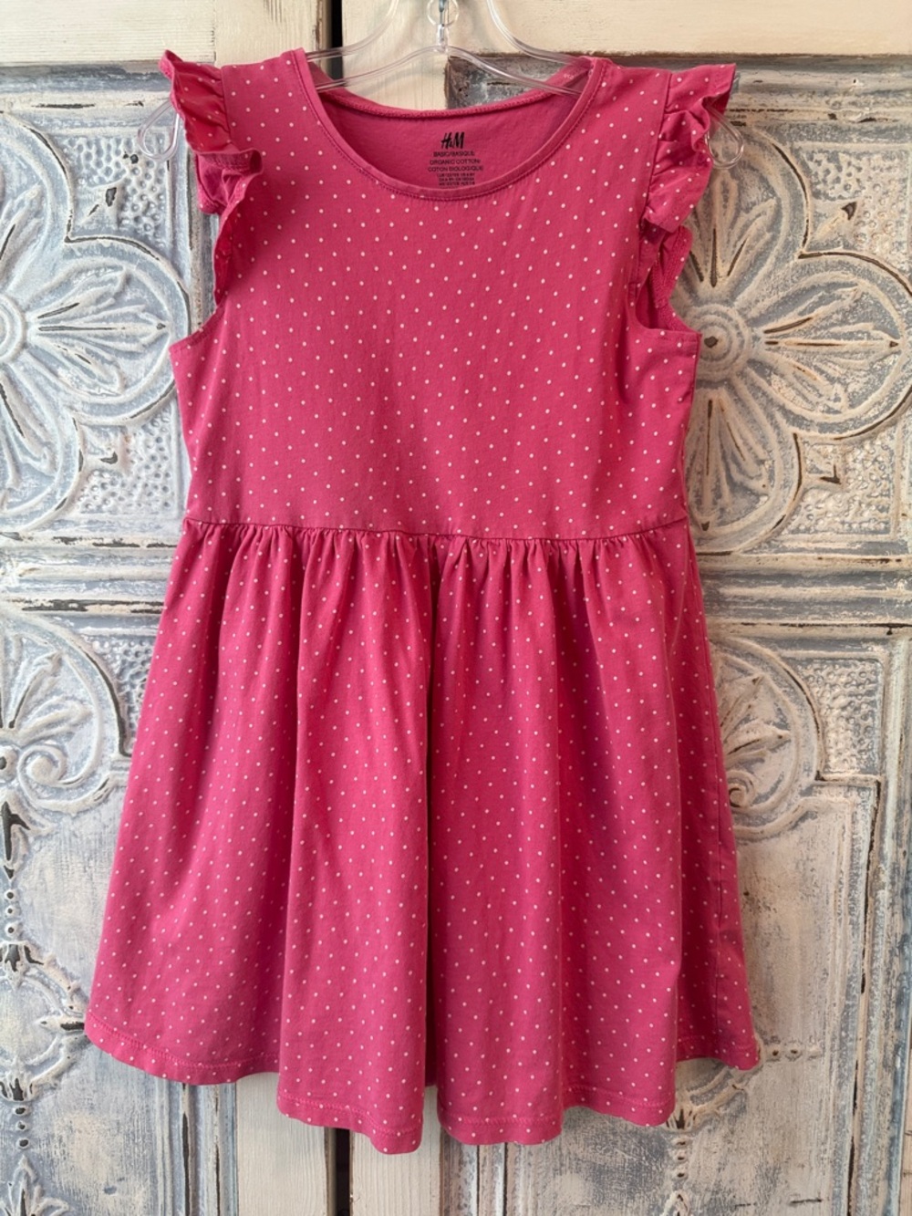 H&M Pink Dot Ruffle Sleeve Casual Girls Dress